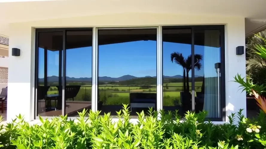Dark window tint on sliding glass doors at a Nirimba home