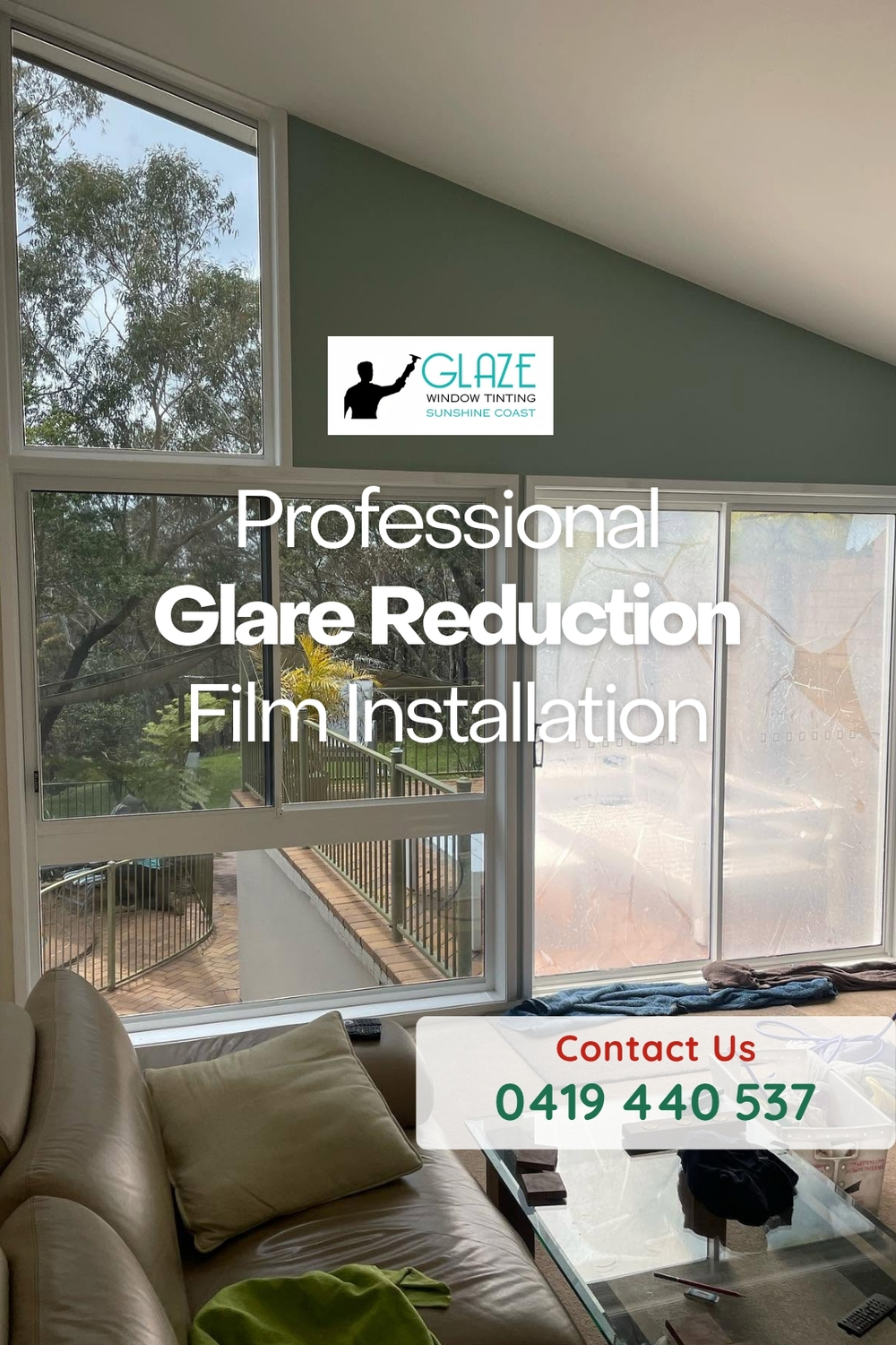 Window film installation by Glaze Window Tinting on the Sunshine Coast